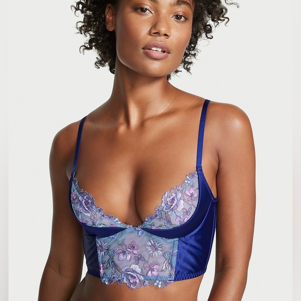 Victoria’s Secret blue hummingbird embroidered quarter cup corset‌ bra 34C